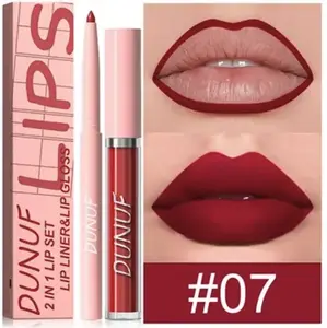 DUNUF #7 2pcs Matte Liquid Lipstick & Lipliner Set, 2-in-1 Matte Lip Set, Durable Waterproof, Highly Colored Lipstick, Lipliner for Shaping Lips Eyeliner Makeup