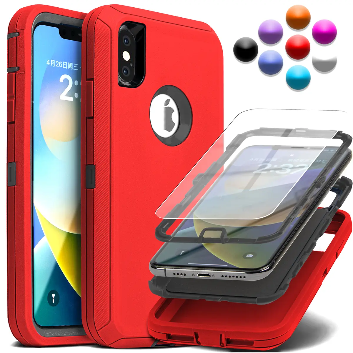 For Apple iPhone X XR Xs Max Shockproof Case Heavy Duty Rugged Triple Layers Dropproof Cove Free Tempered Glass Screen Protector