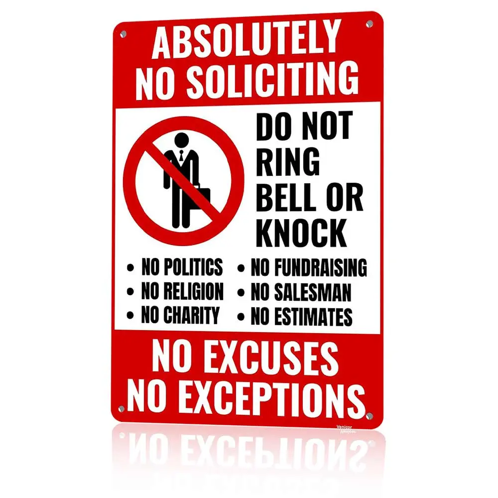 12x8 in Lightweight Aluminum No Soliciting Sign - No Excuses, No Exceptions, Vintage Retro Aluminum-Based Decorative Home Sign for Porch, Gift-Worthy Front Door Plaque (Home Supplies), Aluminum-Based Home Signs, Decorative Home Signs