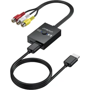 AUTOUTLET RCA to HDMI Converter, AV to HDMI Adapter with 4:3/16:9 Aspect Ratio Switch, Supports 1080P/720P, Includes 1.5ft HDMI Cable for Retro Game Consoles (PS1, PS2, Wii, N64, DVD, VHS, VCR)