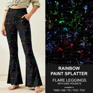 B259 - Preorder Rainbow Paint Splatter Flare Leggings (Closes 11/07. ETA: mid Jan.)