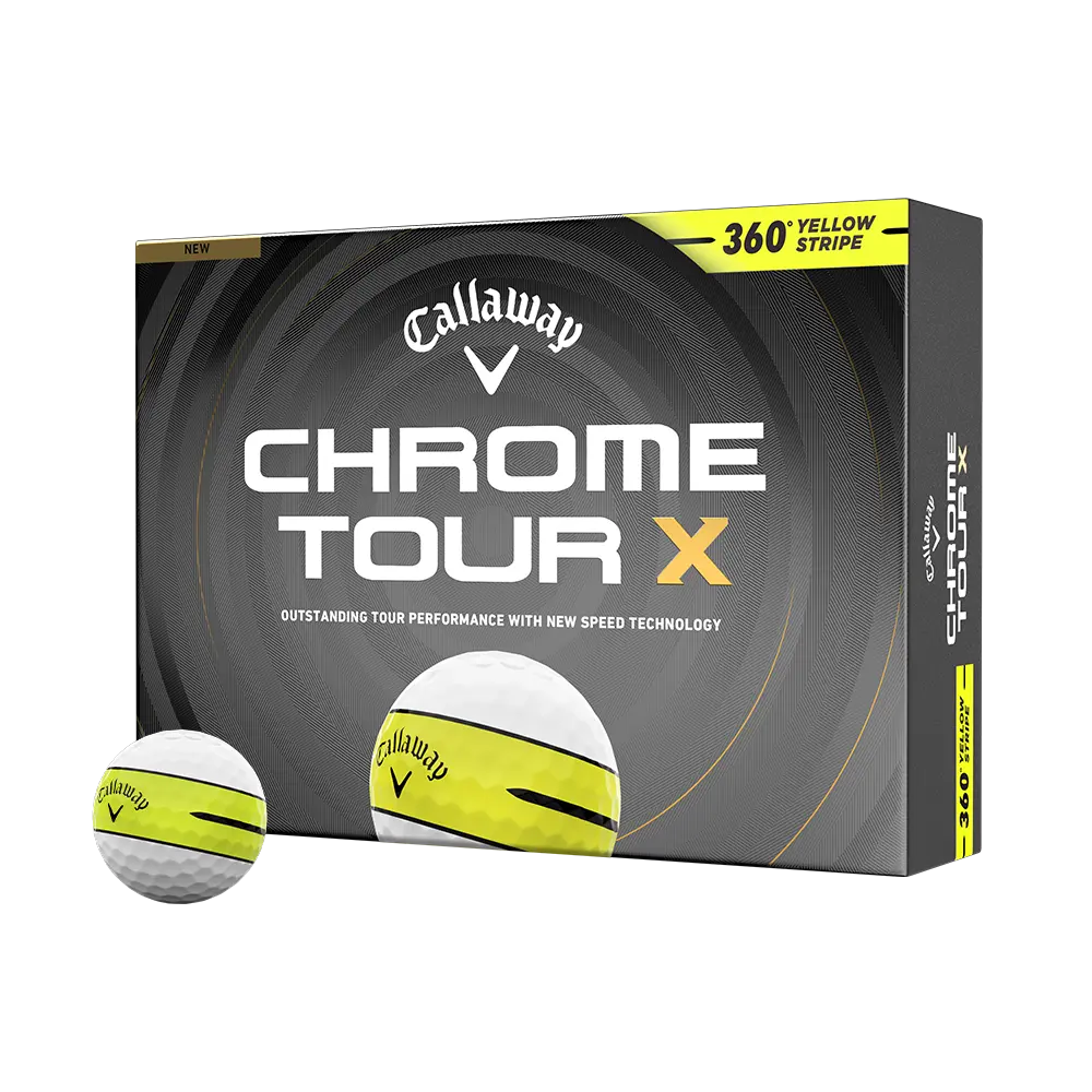 Callaway Golf Chrome Tour X 360 Yellow Stripe Golf Balls in White Callaway Golf Chrome Tour X 360 Yellow Stripe Golf Balls in White