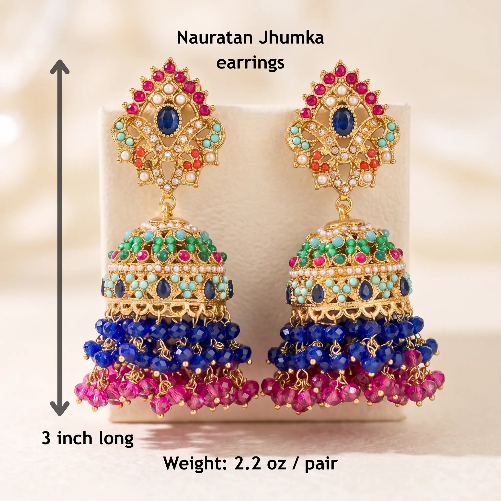 Nauratan Jhumka Earrings | Pakistani Traditional jewelry for Wedding