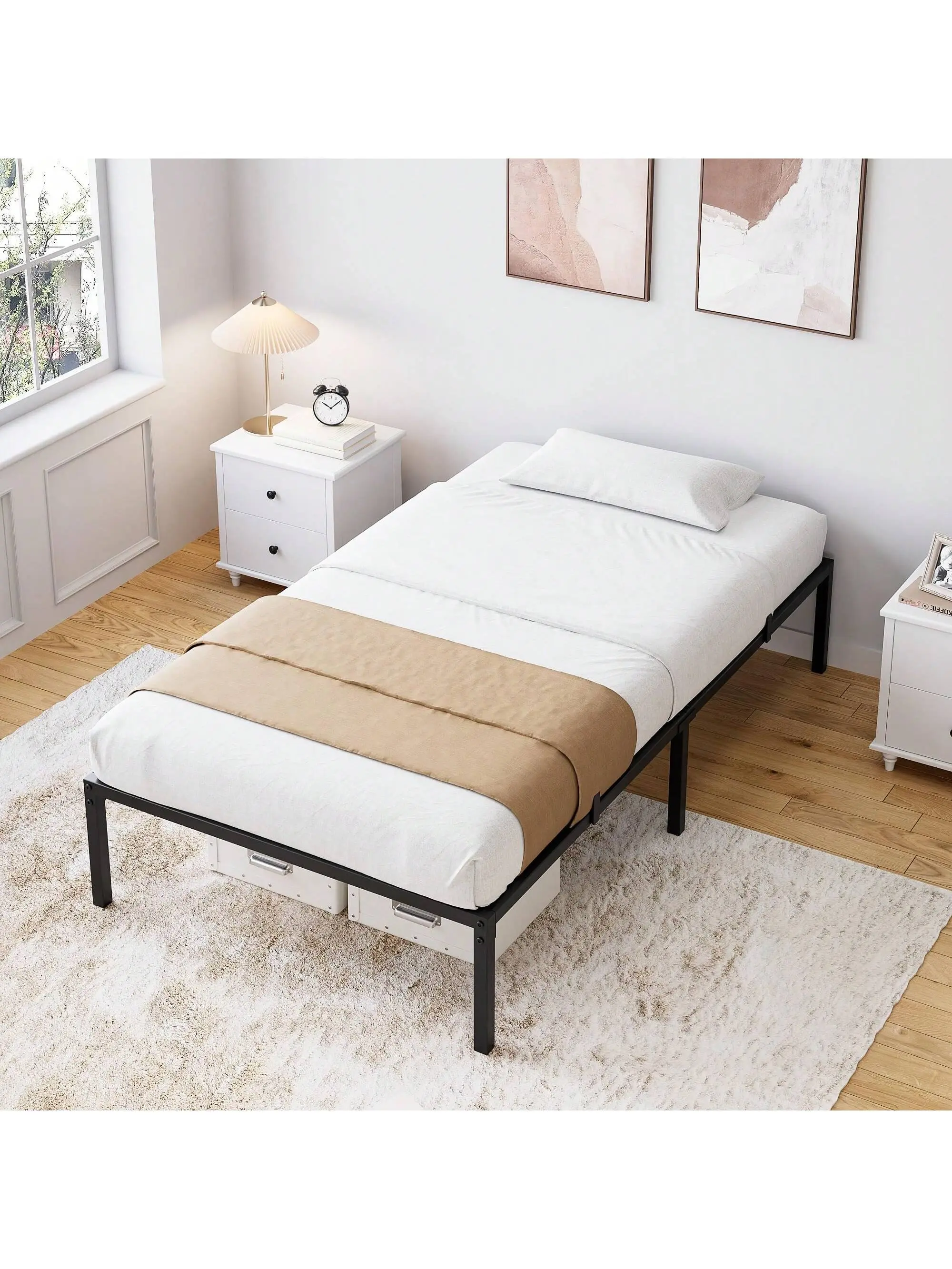 16-inch Heavy-Duty Reinforced Metal Double Bed Frame, 1000lbs Capacity, No Box Spring Needed, Noise-Free, Easy Assembly, Easy to Clean, Bedroom Christmas Gift, Assembly Required