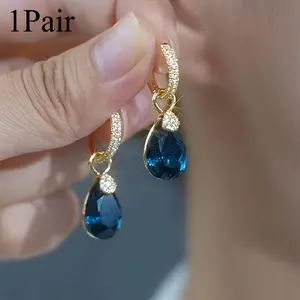 Women's Dangle Copper Charm Pendant Earrings - 1-Pair Elegant Water Drop Design, Sparkle Inset, Versatile Daily Wear & Party Essential, Ideal for Engagement Gifting, Dangle Earrings