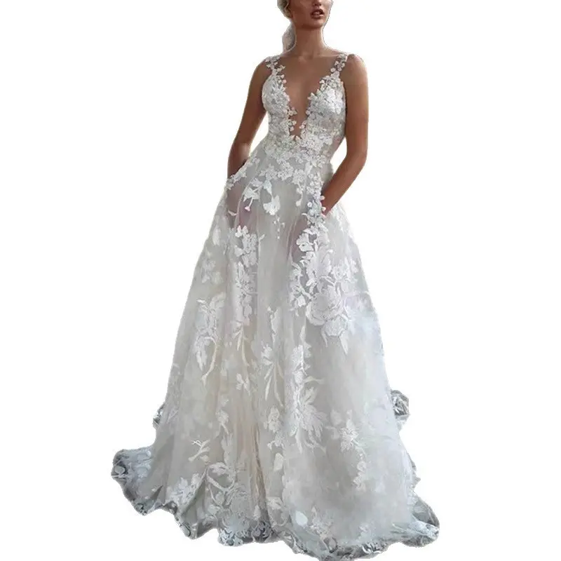Women's Elegant Long Tea-Length Formal Dress - Spaghetti-Strap Lace Bodice, Puffy Tulle Skirt, Plain Design - for Bridesmaids, XL Size Formal Wear, Lady, Bridal Wardrobe