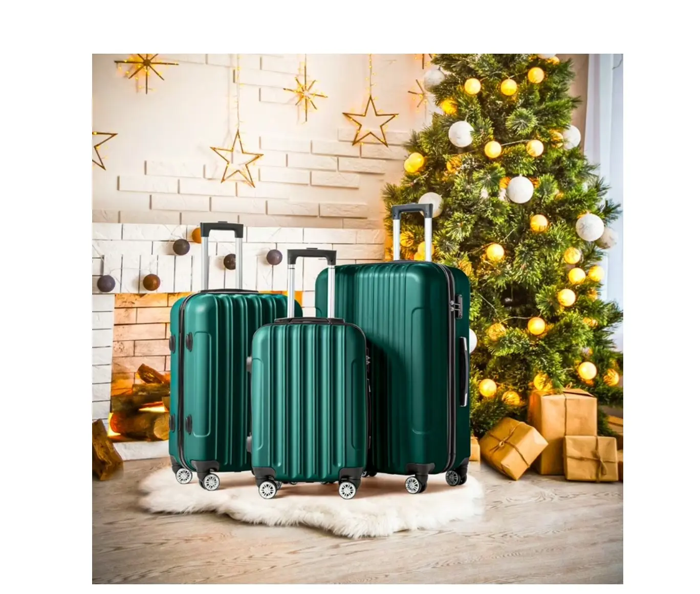 3 Piece Nested Spinner Suitcase Luggage Set With TSA Lock Dark Green