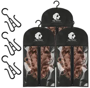 Wiglassic Wig Storage Bag Wig Hanger Stand for Multiple Wigs-Adjustable Hair Extension Bag with Dust-Proof Storage and Wall Hook for Synthetic & Human Hair Wigs