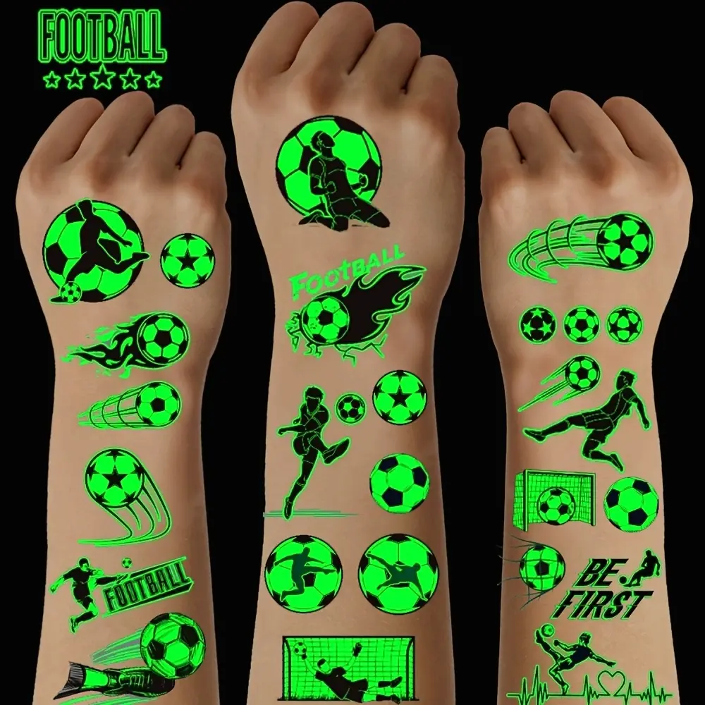10 Sheets Glow-in-the-Dark Soccer Temporary Tattoos Football Player Team Designs for Game Day & Parties