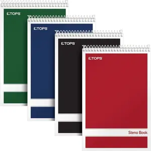 Steno Pads 4 Pack, 6" x 9" Spiral Steno Notebooks, Gregg Rule for lists, 80 Sheets Each, White Paper, Assorted Covers, Take Notes for School, College, Work, Office (80220)