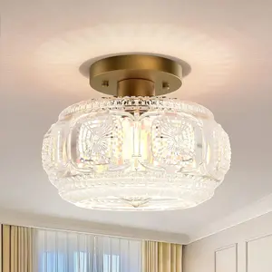 Semi Flush Mount Ceiling Light Globe Glass Ceiling Light Fixture Gold Modern Lighting for Hallway Porch Corridor Kitchen Bedroom Bulb Not Included
