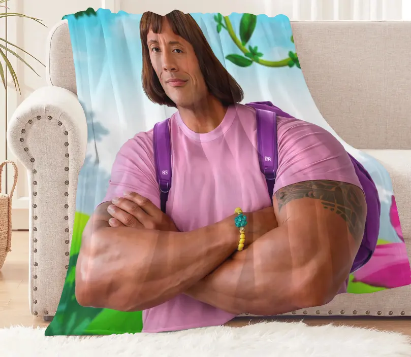 Viral TikTok Dwayne "The Rock" Johnson Dora Meme Flannel Blanket Iconic Design Soft Flannel Cozy Throw for Meme Lovers Fans summerwins