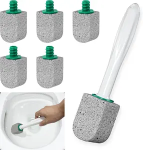 Pumice Stone Toilet Bowl Cleaner,Bathroom Cleaner Brush Toilet Wand Refills with 30CM Long Handle for Remove Hard Water Stains with 1 Wand+ Pumice Stones (5 Pack)