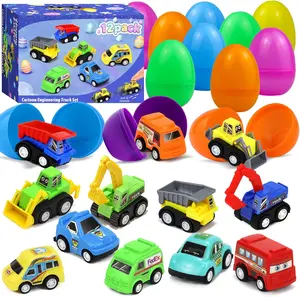 12-Pack Prefilled Easter Eggs with Pull Back Car Toys - Egg Hunt Supplies, Basket Stuffers for Kids, Party Favors Prizes, Easter Egg Prefilled