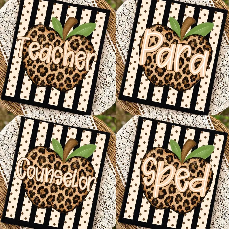 Comfort Colors Striped Leopard Apple Teacher Shirt, Back to School Graphic Tee, Para SPED Counselor T-Shirt, Teacher Appreciation Gift