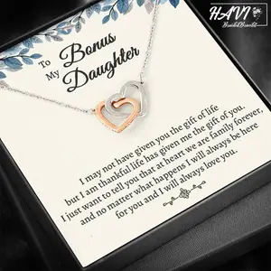 Personalized To my Bonus Daughter, Gift For Bonus Daughter Stepdaughter, Daughter In law Gift, Interlocking Hearts necklace,  Gift For My Daughter