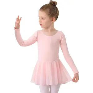 X-CGS25  Toddler Girls Long Sleeve Ballet Leotards Dresses Dance Skirt Ballerina Tutu Outfits