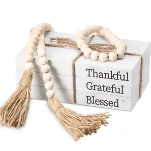 Wooden Bead Tassel Decor Set, 1 Set Faux Book Decor Ornament, Home Decor for Living Room, Bedroom and Dining Room, Room Decor, Home Decor