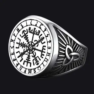 FaithHeart Norse Viking Compass For Men Vegvisir Signet Ring Stainless Steel