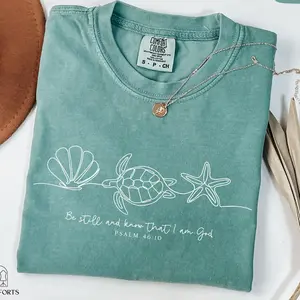 Comfort Colors Be Still And Know That I Am God Shirt, Bible Verse Shirt, Christian Shirt, Seashell Shirt, Sea Turtle Shirt, Starfish Shirt - AL