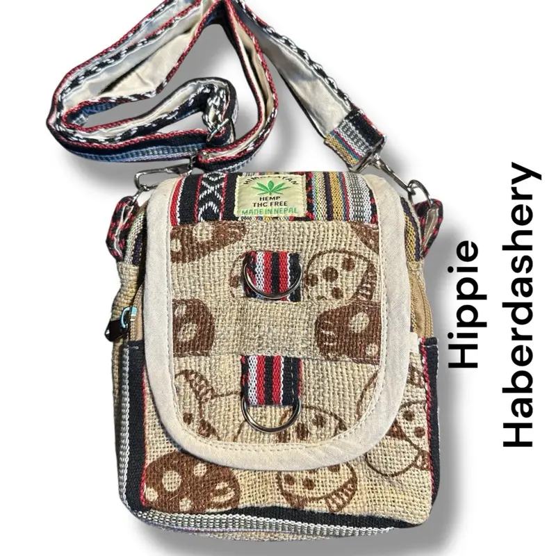 Mushroom print Hemp/cotton 5 pocket bag shoulder bag Hippie Mushroom print Hemp/cotton 5 pocket bag shoulder bag Hippie