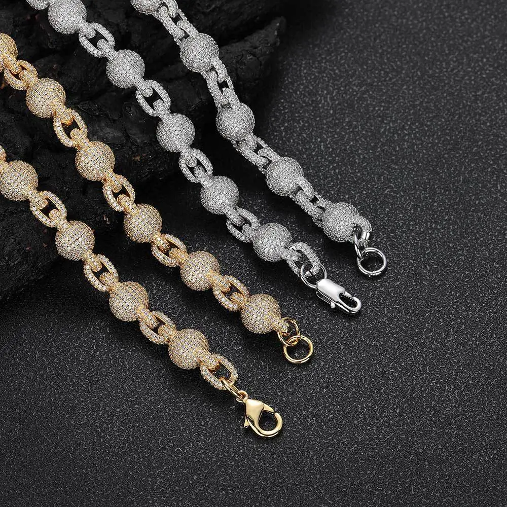 Unisex 10.5mm Round Bubble Beads Robust Iced Simulated Gem Chain - Women's Jewelry Accessory, Hip Hop Hand Chain Bracelet, Casual Wear Necklace