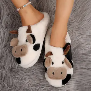 Cute Cow Slippers for Women Winter Cozy Animal Fluffy Kawaii House Slippers Cute Slippers