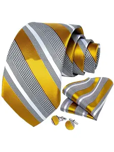 Classic Striped Tie Set with Pocket Square and Cufflinks, Men's Wedding Business Suit Accessories, Ideal Gift Choice, Tie Design