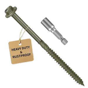 Timber Screws #14 x 10 inch, Heavy Duty Wood Screws with Hex Socket, Green Outdoor Lag Screws for Deck, Fence, Garden Self-Tapping, Rust-Resistant Coated, Sample Pack 10pcs