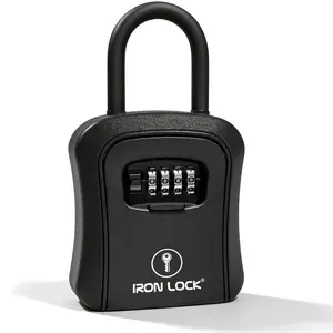 Iron Lock Portable Key Lock Box Medium, U-Shackle, Combination (Black)