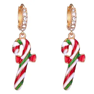Christmas Jewelry Crystal Rhinestone Candycane Dangle Charm Earrings E1225 Multi