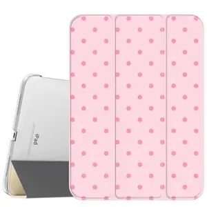 Cute Pink Dots Case for iPad A16 2025 / iPad air 6/ iPad mini 6, Slim Stand Cover with Soft Translucent Frosted Back Pencil Slot, for Samsung Galaxy Tab S9 Tablet Cases, Accessories, Leather