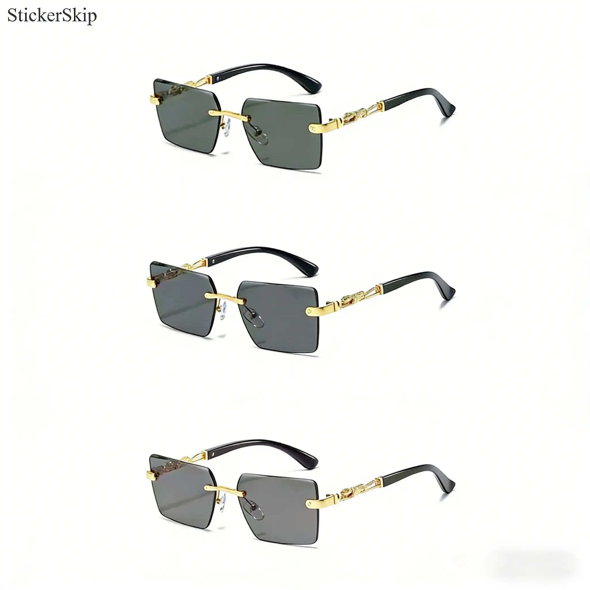 2026New European American Borderless Leopard Decorative Cut Edge PC New Square FashionVintage Square Transparent Gray Sunglasses, UV400 Gold Sunglasses Personalized Cut Sunglasses, Oversized Clear Anti-Blue Light Glasses