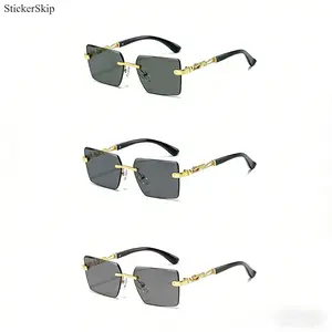 2026New European American Borderless Leopard Decorative Cut Edge PC New Square FashionVintage Square Transparent Gray Sunglasses, UV400 Gold Sunglasses Personalized Cut Sunglasses, Oversized Clear Anti-Blue Light Glasses