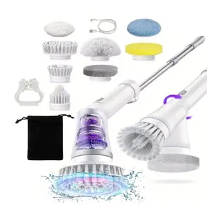 Wireless Electric Rotating Cleaner, 360° Cleaning, 8 Brush Heads, Storage Rack, Extendable Handle, Bathroom Tile, Kitchen Sink, Car Interior, Cordless Power Scrubber