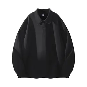 Long-sleeve T-shirt for men, spring and autumn 2025, trendy collar design, loose fit with collar, casual polo shirt.