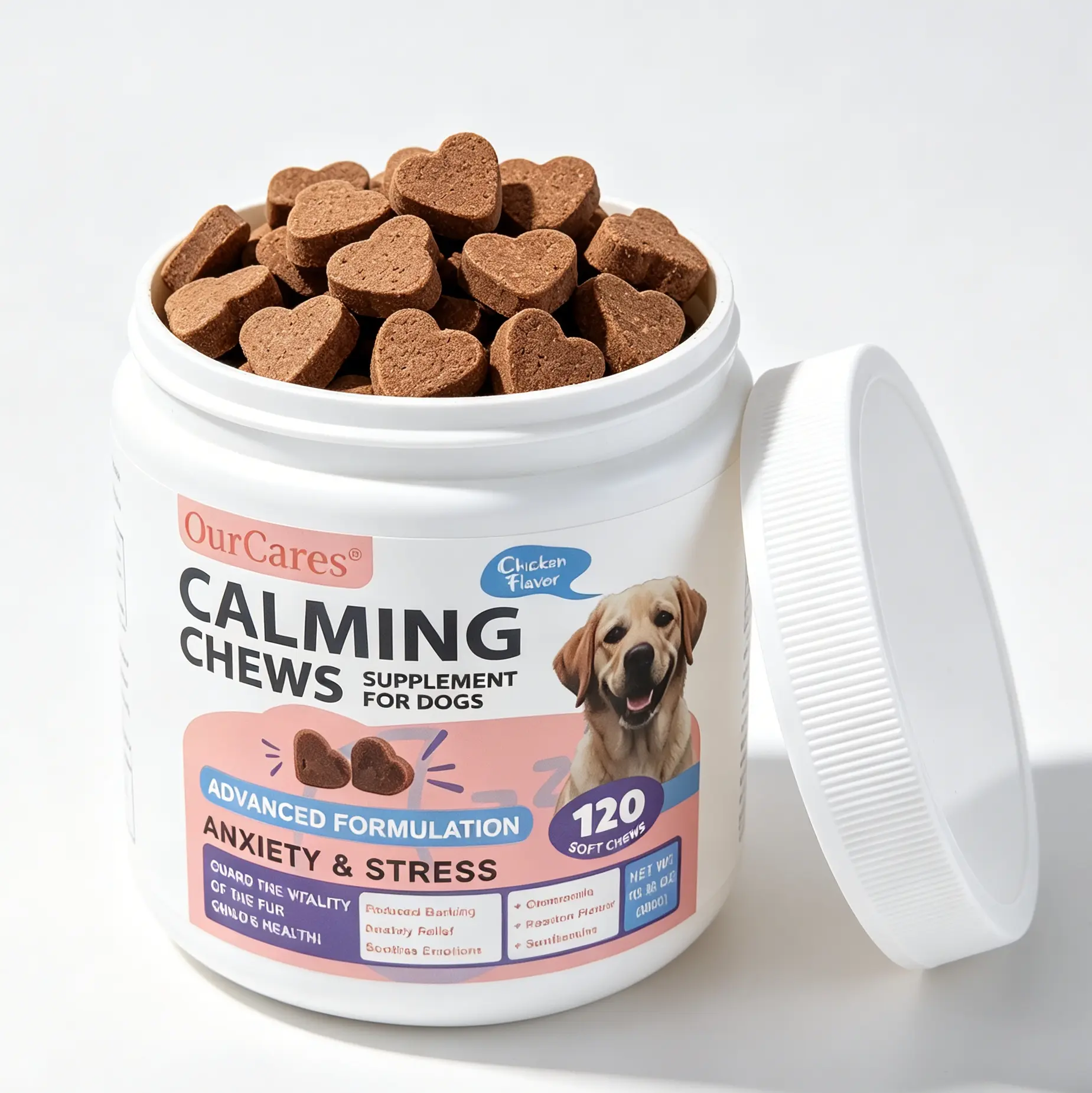 OurCares | Dog Calming Supplements  L-Tryptophan & Valerian Root Chews for Separation Stress Support (120 Soft Chews)