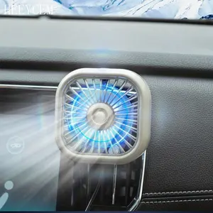 Car mounted fan, car air outlet cooling fan adjustment, powerful USB light strip with colorful lights, creative multifunctional mini car interior fan cooler, Led car ambient light, Adjustable car fan
