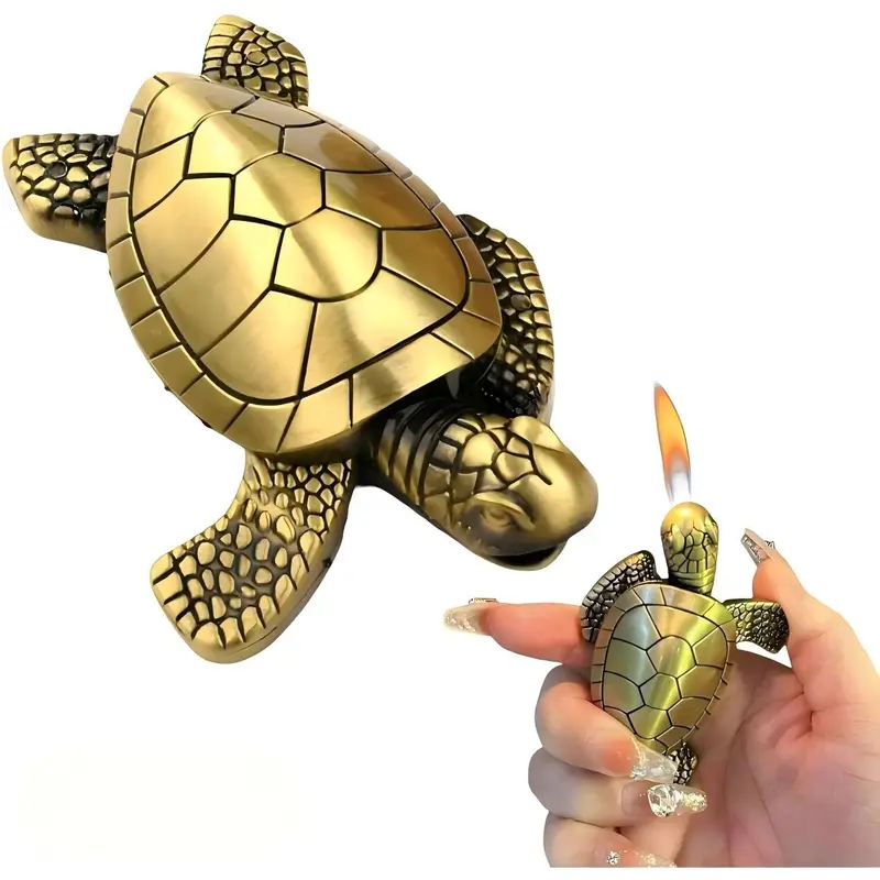 (Without Butane)Torch Lighter, Creative Desktop Golden TurtleButane Lighter, Cool Portable Gas Lighter,Adjustable Soft Flame Lighter, RefillableButane Lighter for Men Women Friends Gifts
