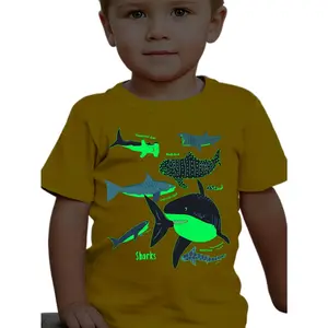 Boys Glow In The Dark Shark Tshirt Casual Light Up T shirt Creative Design Summer Tee for Kids Teenagers