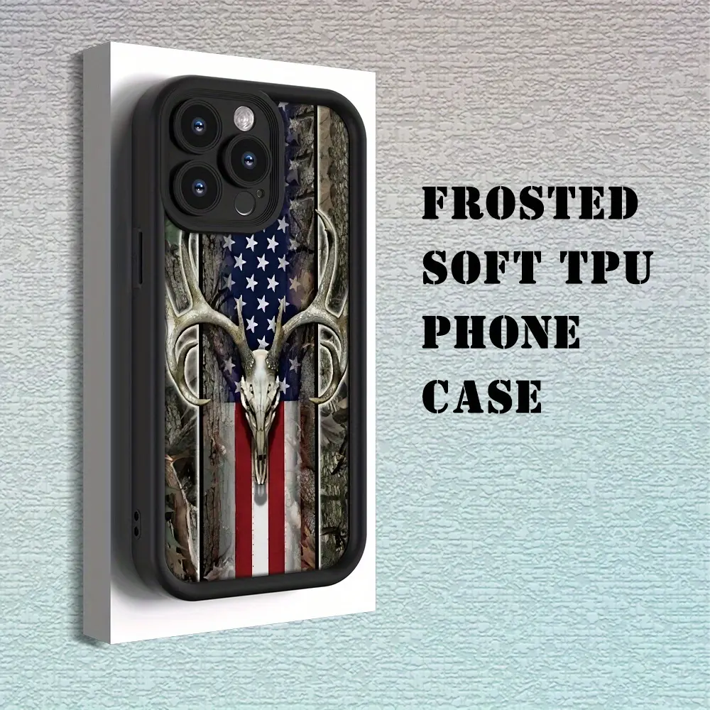 Compatible with iPhone 17 16 15 Pro Max Plus 14 13 12 11 X XR Ram Head American Flag Pattern Durable Silicone Protector Shockproof Anti-Scratch Protective Smartphone Case