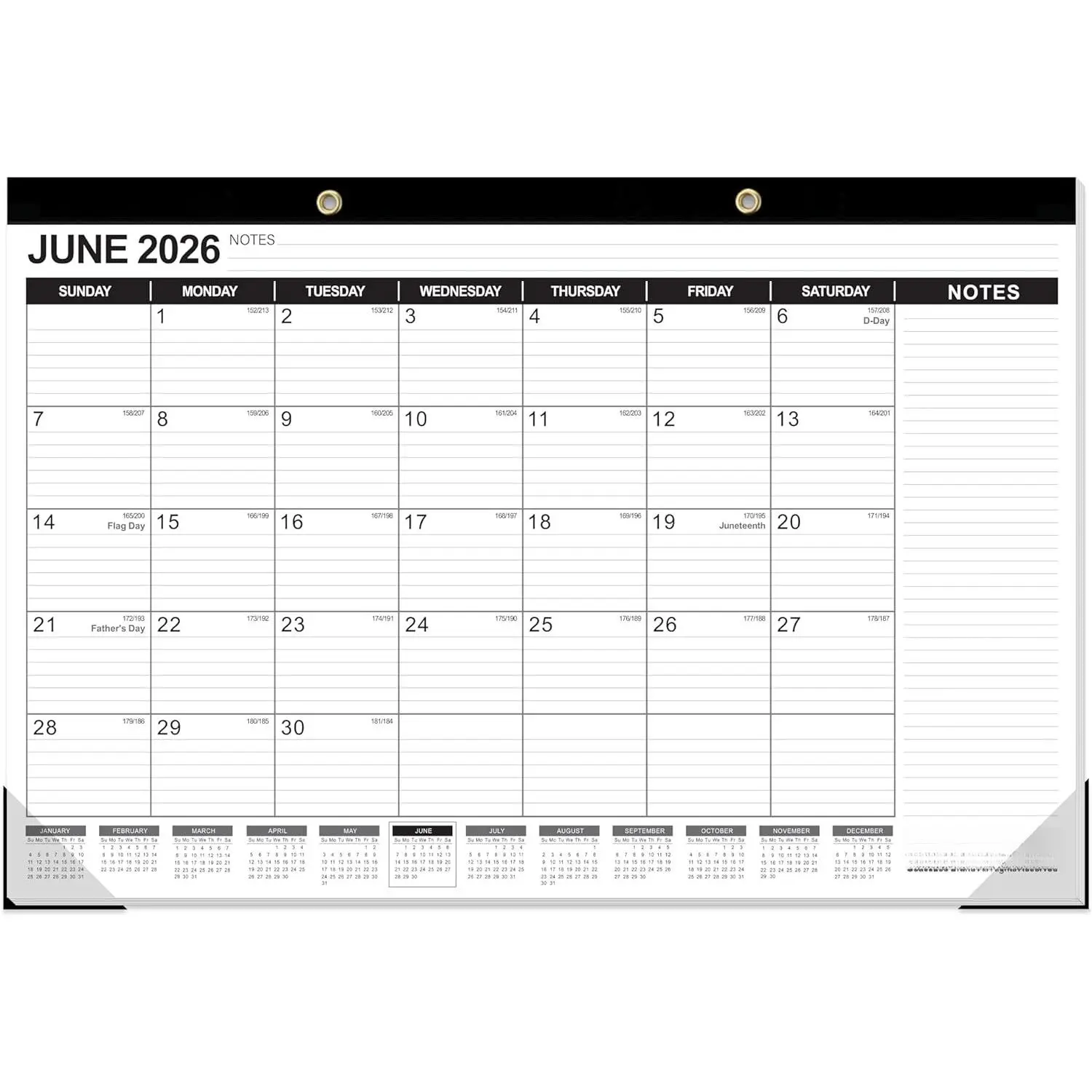 Desk Calendar 2026, 19 Months  Desk/Wall Calendar from Jun. 2026 through Dec. 2027, 30 x 20 Inches  Planner with Julian Date, Notes for  School Office Organizing