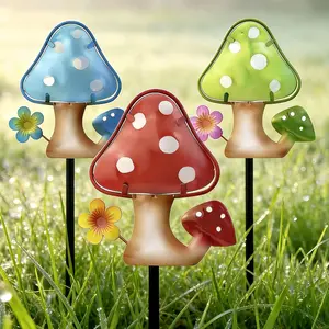 Garden Decor Mushroom Stakes Set of 3, Metal & Glass 10?, Outdoor Mushroom Stake for Backyard Lawn Decor, Funny Yard Art Decorations for Mom Grandma Women Mother's Day