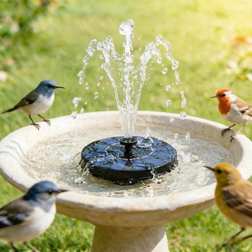6.3 inches Solar Bird Bath Fountain with 6 Nozzles, Solar Fountain Pump for Bird Bath, Solar Powered Floating Water Fountain Pump for Bird Bath, Ponds, Garden, Fish Tank and Outdoor 16cm