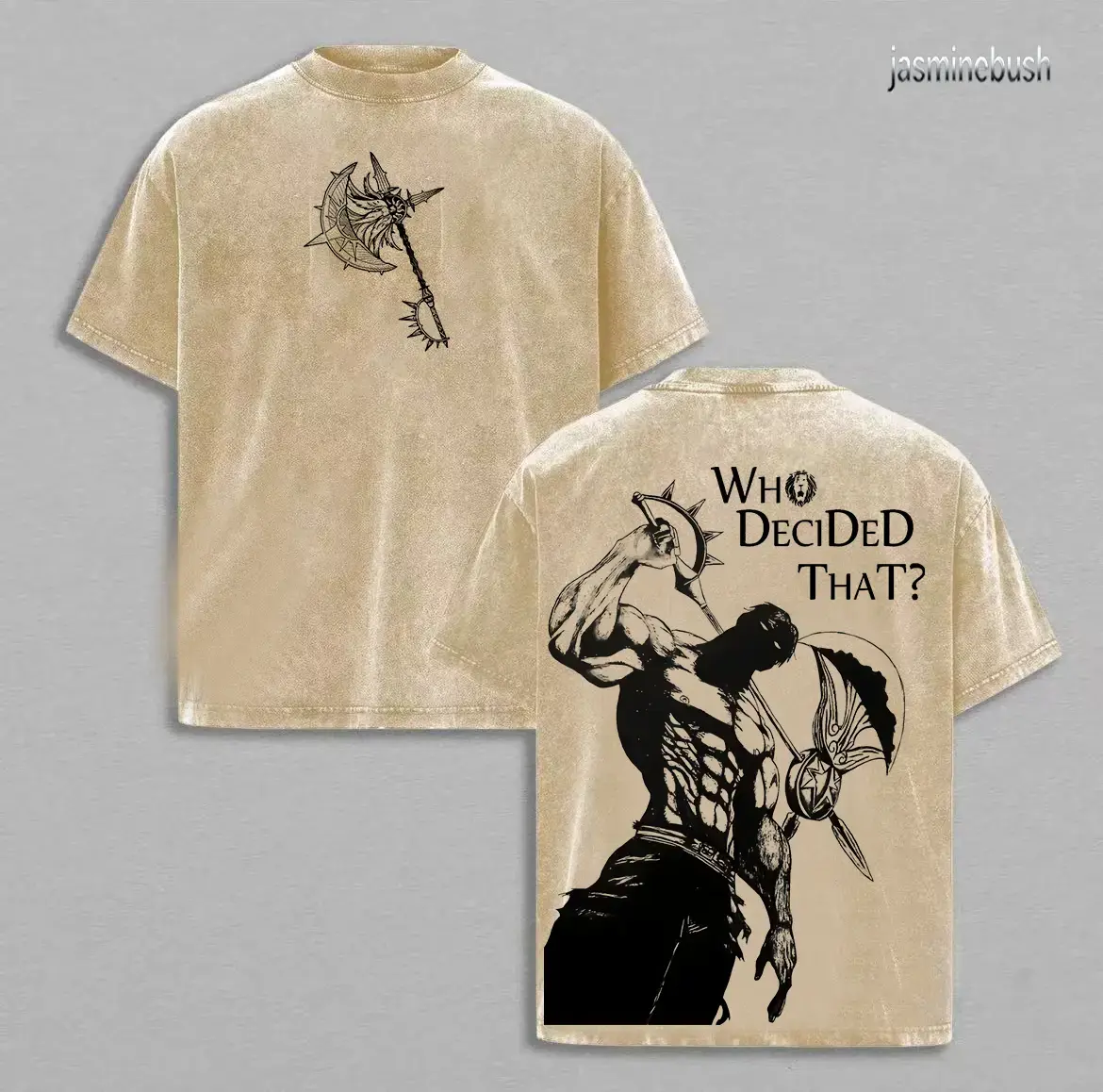 Escanor — Seven Deadly Sins Pride Sin Who Decided That Double Sided Print Vintage Washed 230gsm Oversized Streetwear Unisex Heavy Cotton Anime Manga Graphic Tee, Lion Sin of Pride Aesthetic, Daily Wear Gift for SDS Fans