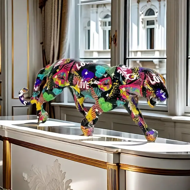 Novelty Colorful Leopard Resin Statue - Versatile Home Decor Figurine for Living Room, Bookshelf, Baozi-Landi Design