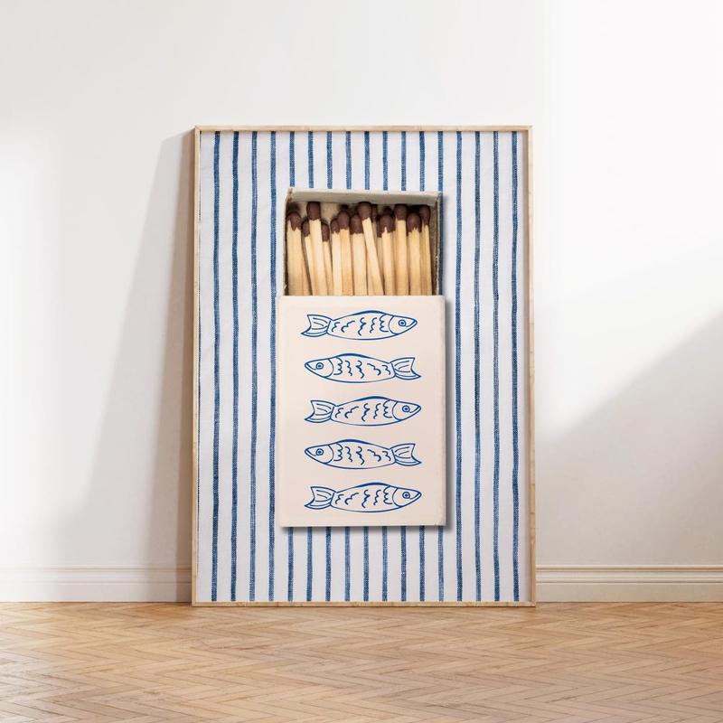 Sardine Matchbox Wall Art - Digital Print, Coastal Decor  Poster Unframed - 5 size, 8x12  to 27x40
