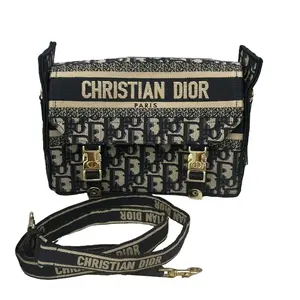 Pre-owned Coated Canvas Tote Bags Dior Small DiorCamp Bag in Blue Dior Oblique Embroidery with Logo Strap