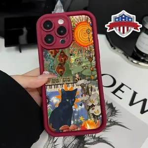 Retro cat collage Suitable for iPhone 17 15, 16, 14 Pro Max 13, 12, 11 Air XR XS Plus E phone case, soft TPU bumper anti drop protection, sturdy and durable, suitable for girls