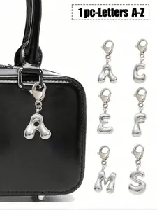 Cute Bubble Silver Color Letter Necklace Pendant, Initial Pendant, Lucky Crystal Charm, A-Z Letters, Perfect Gift for Backpacks, Car Keys, Earphones, Fashion Alphabet Pendant